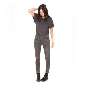 NWT washed black splatter paint distressed slim straight womens jeans 24 hi rise